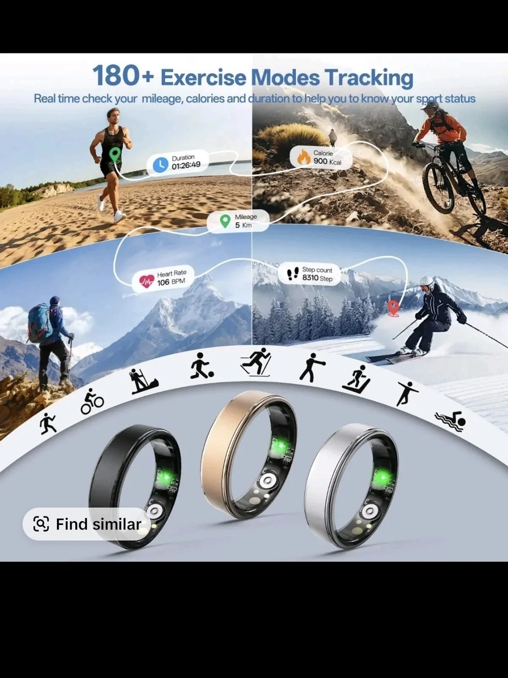 Kouo Silver Smart Health Ring - Activity & Sleep Tracker Size 8 New In Box